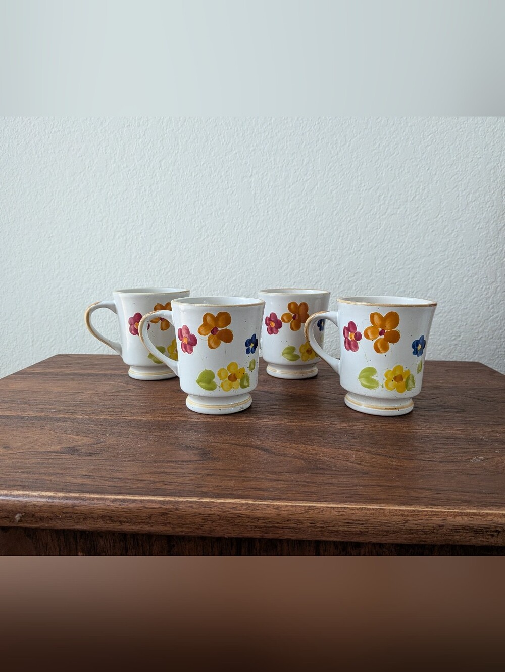 Vtg JI Stonecrest "Ardie" 902 Floral Speckled Retro Mugs Set Of 4 Korea